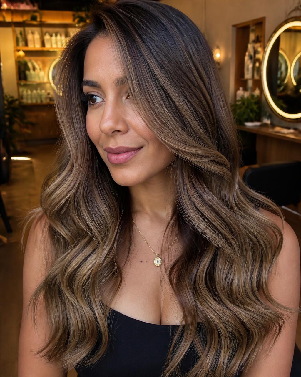 Lange balayage golven op een Yensi Style model